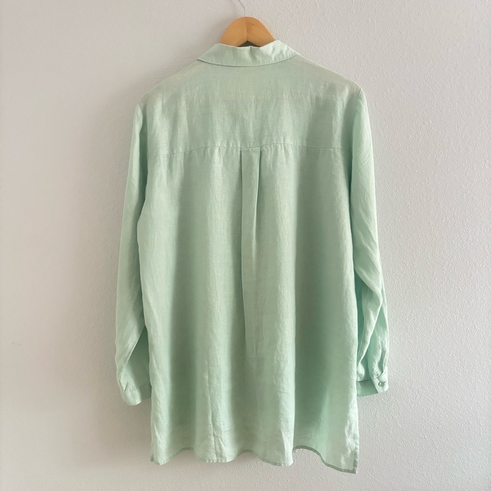 Eileen Fisher Handkerchief Organic Linen Classic Button Front Shirt Mint Green M - Picture 6 of 9
